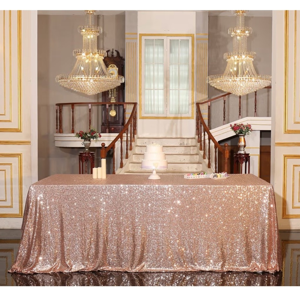Elegant Sparkle Sequin Tablecloth in Rose Gold